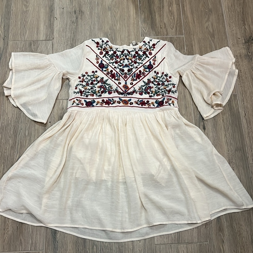 Umgee Embroidered Dress Cream Boho Cottagecore Gauze Flowy Mini Embroidery Midi - Picture 9 of 10